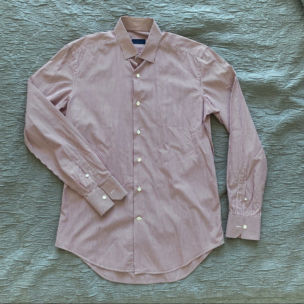 Lanvin men striped classic fitted button down cotton shirt, size 39, 15 1/2 neck